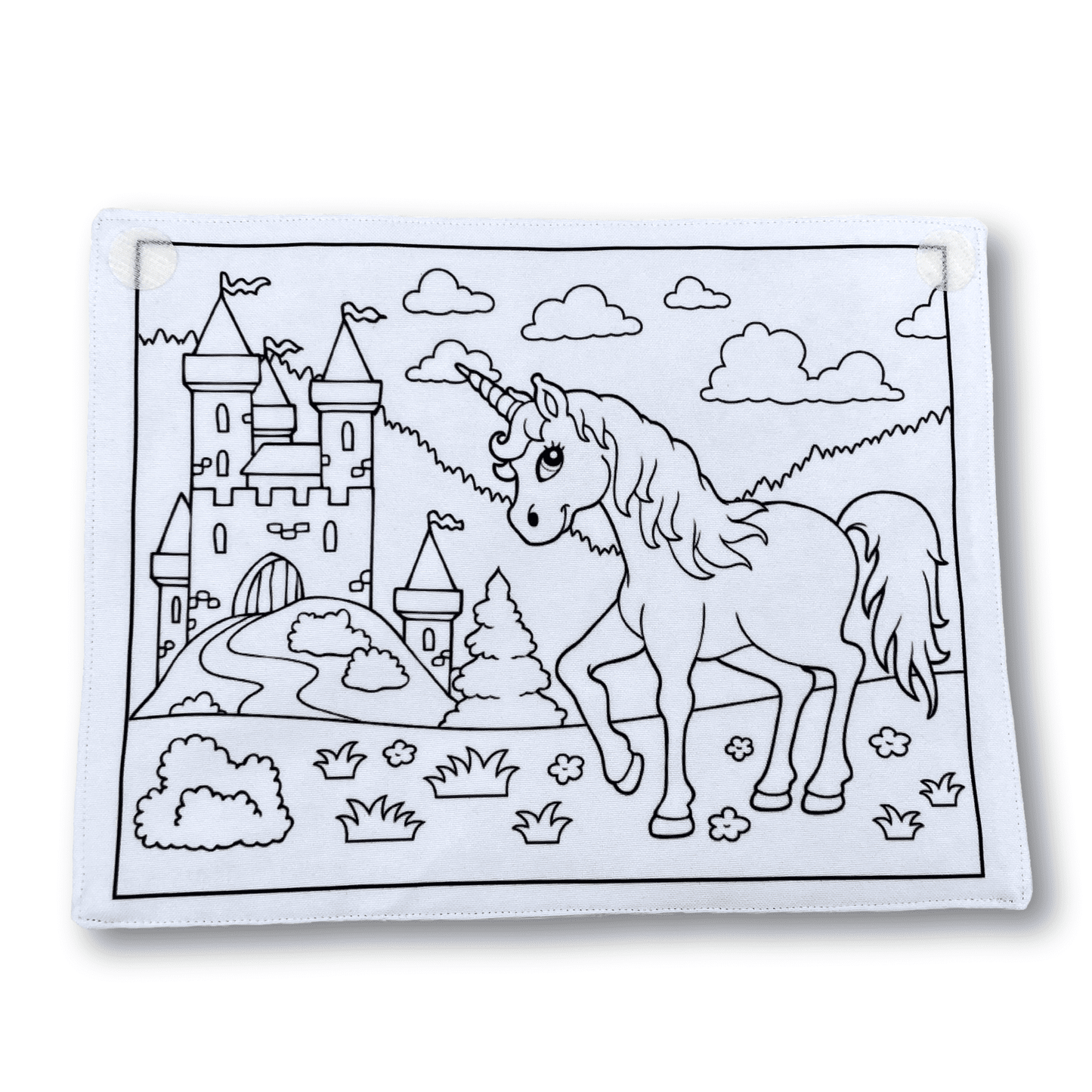 Coloriage recto-verso thème Féérique, princesse, licornes, 100% tissu lavable et réutilisable