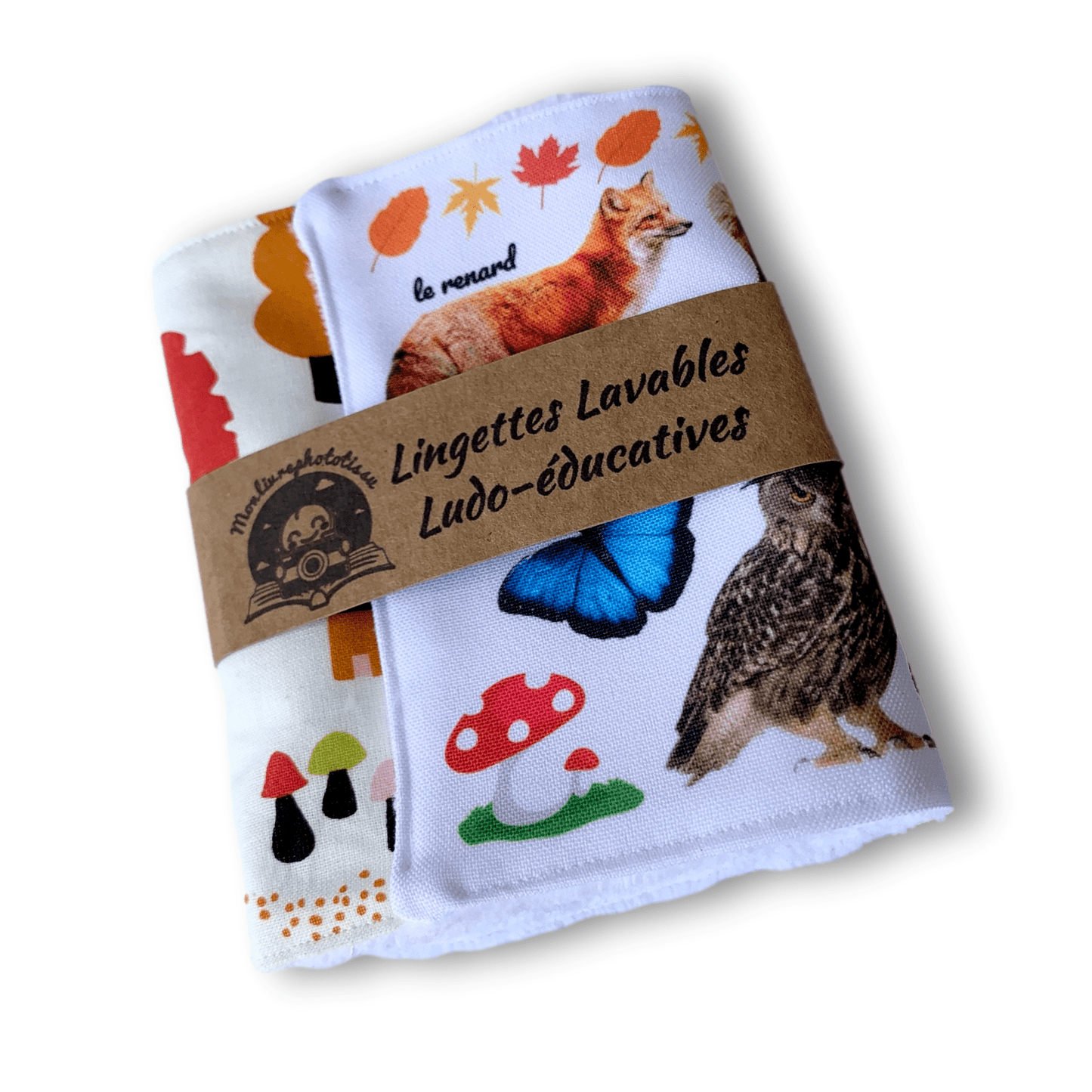 Lot de 2 Maxi Lingettes lavables ludo-éducatives Animaux de la Forêt