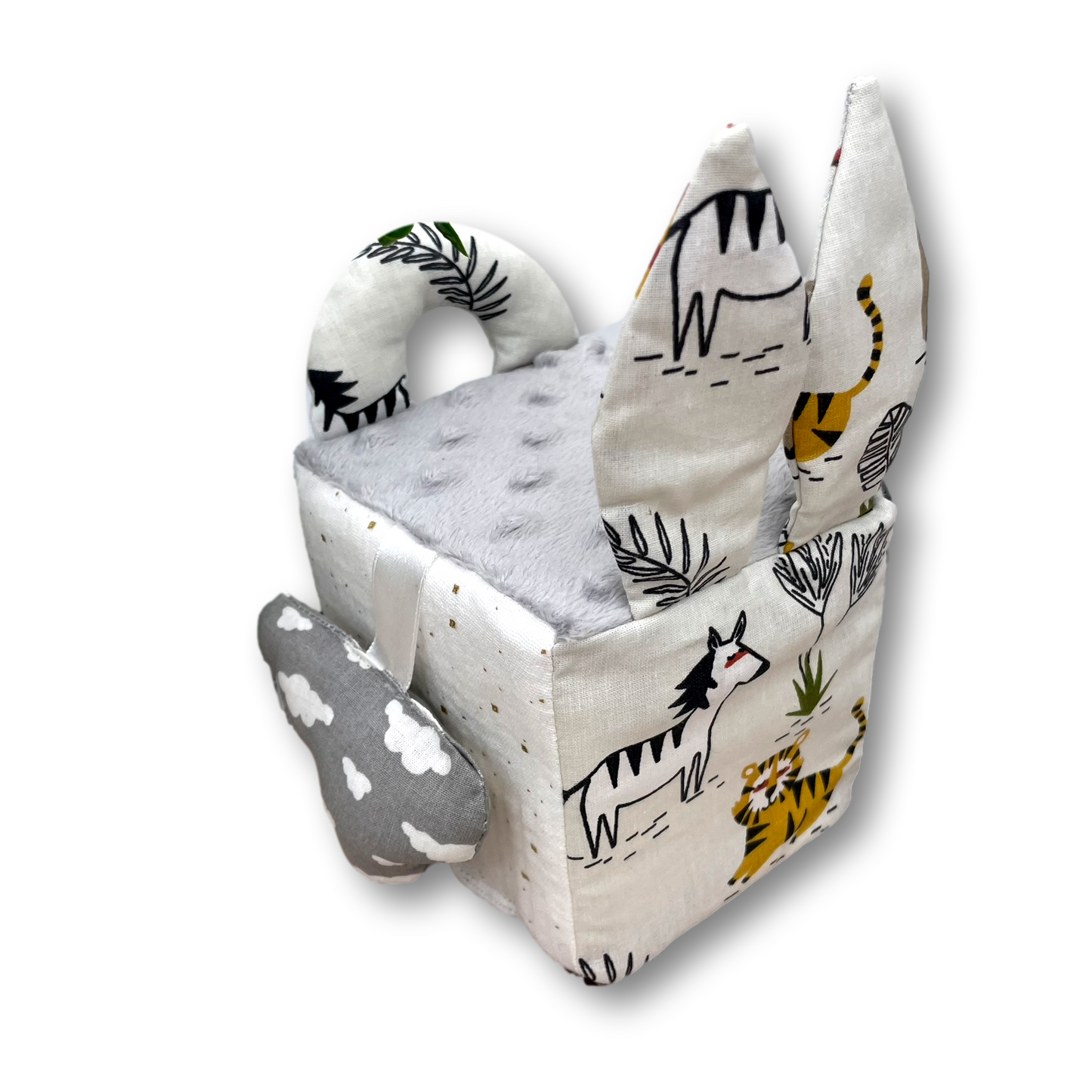 Cube d'activités en tissu Animaux de la savane, éveil bébé