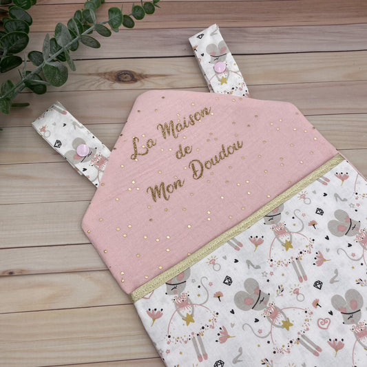Maison à Doudou tissu Petite Souris, Pochette rangement doudou tétine