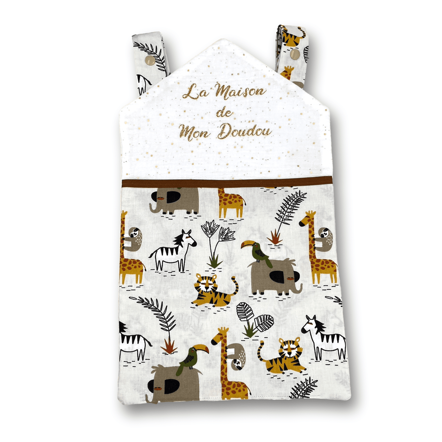 Maison à Doudou tissu Animaux de la savane, Pochette rangement doudou tétine