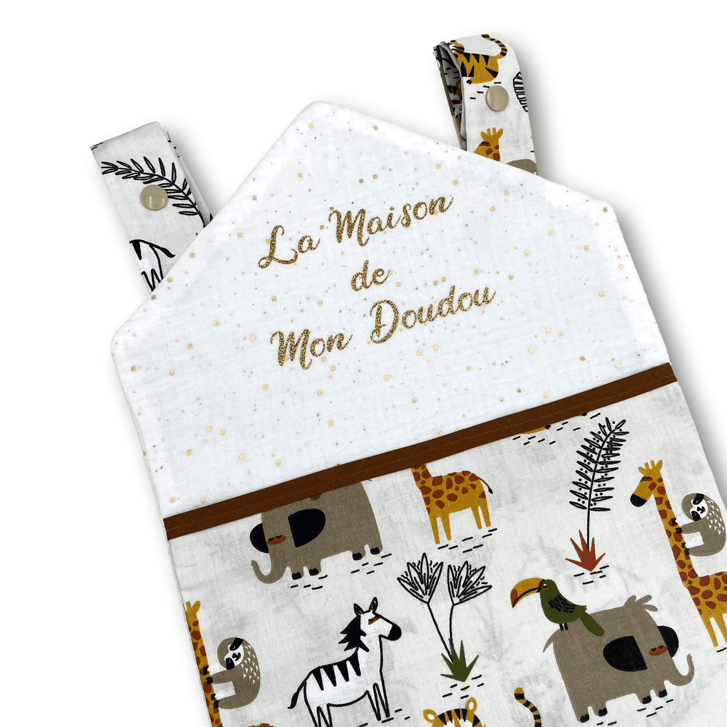 Maison à Doudou tissu Animaux de la savane, Pochette rangement doudou tétine