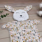 Doudou Lapin tissu Fleurs Rose, gris et or