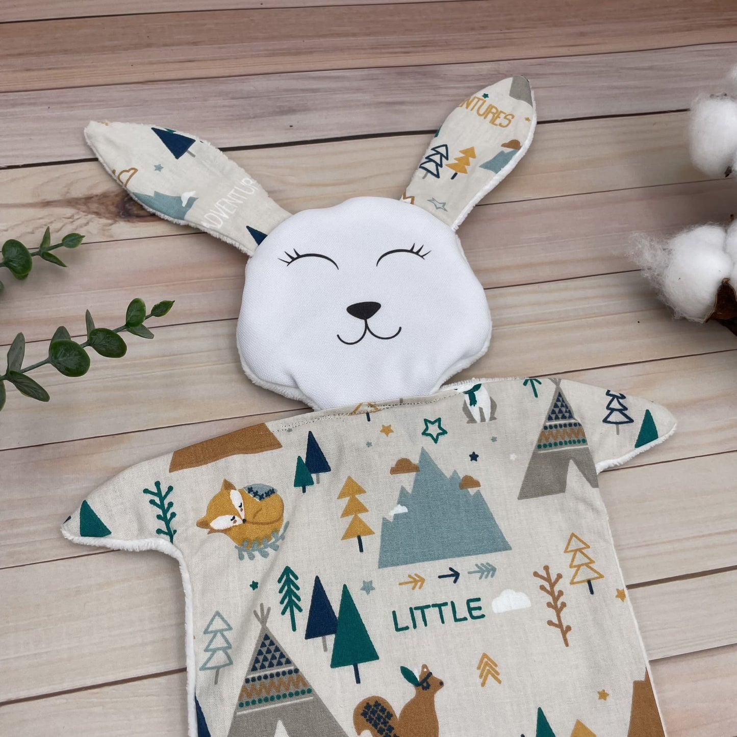 Doudou Lapin tissu renard aventures