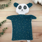 Doudou Panda double gaze bleu pétrole points dorés
