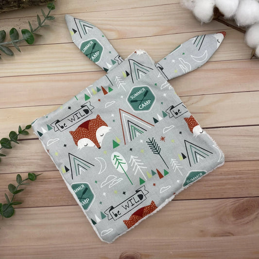 Doudou Plat avec oreilles tissu Renard Gris