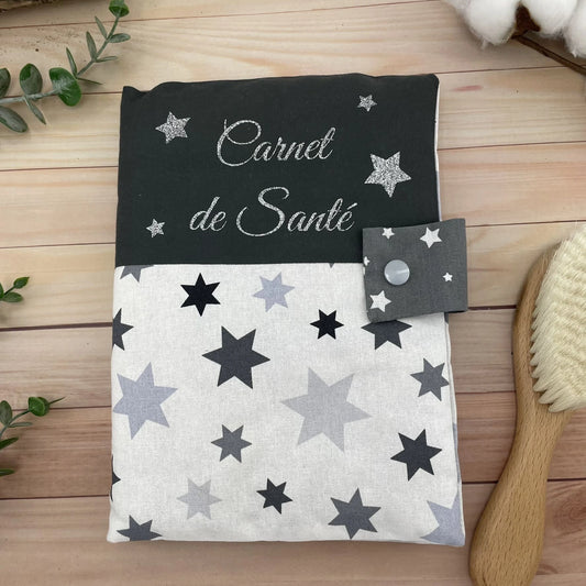 Protège Carnet de Santé Gris étoiles