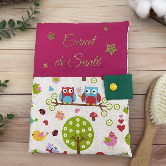 Protège Carnet de Santé Hiboux Rose