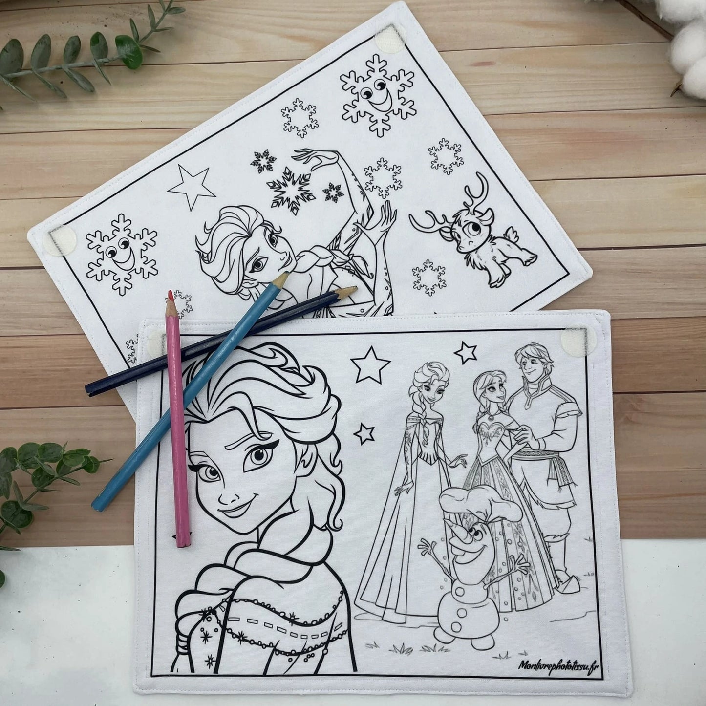 Coloriage recto-verso thème Reine des neiges 100% tissu lavable et réutilisable