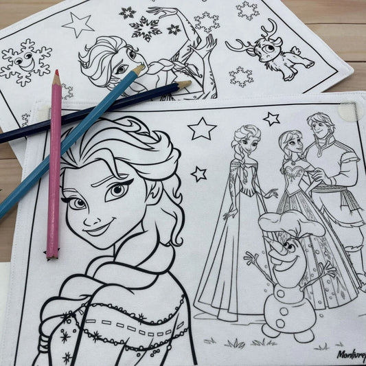 Coloriage recto-verso thème Reine des neiges 100% tissu lavable et réutilisable