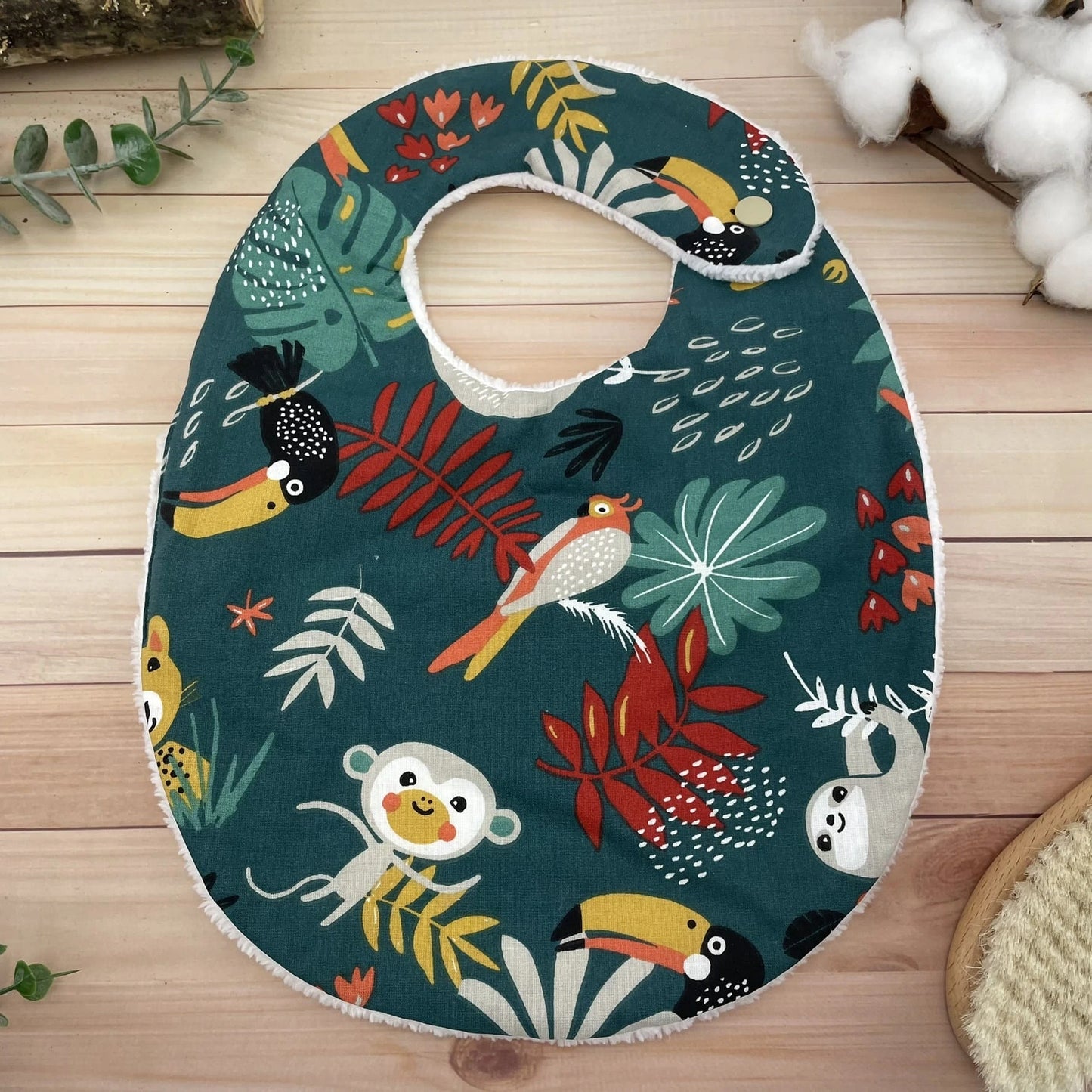 Bavoir Jungle coton et éponge bambou oeko-tex