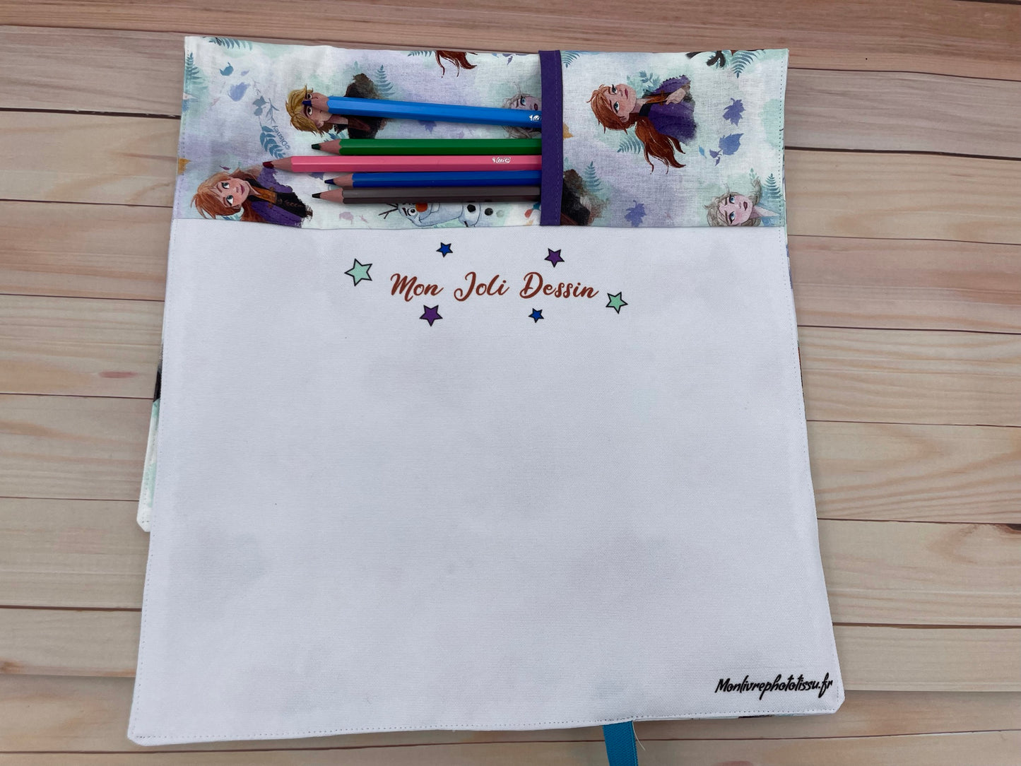 Pochette coloriage et dessin 2 en 1, 100% tissu, lavable et réutilisable thème Reine des neiges