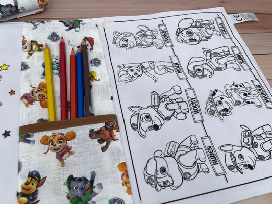 Pochette coloriage et dessin 2 en 1, 100% tissu, lavable et réutilisable thème Pat Patrouille