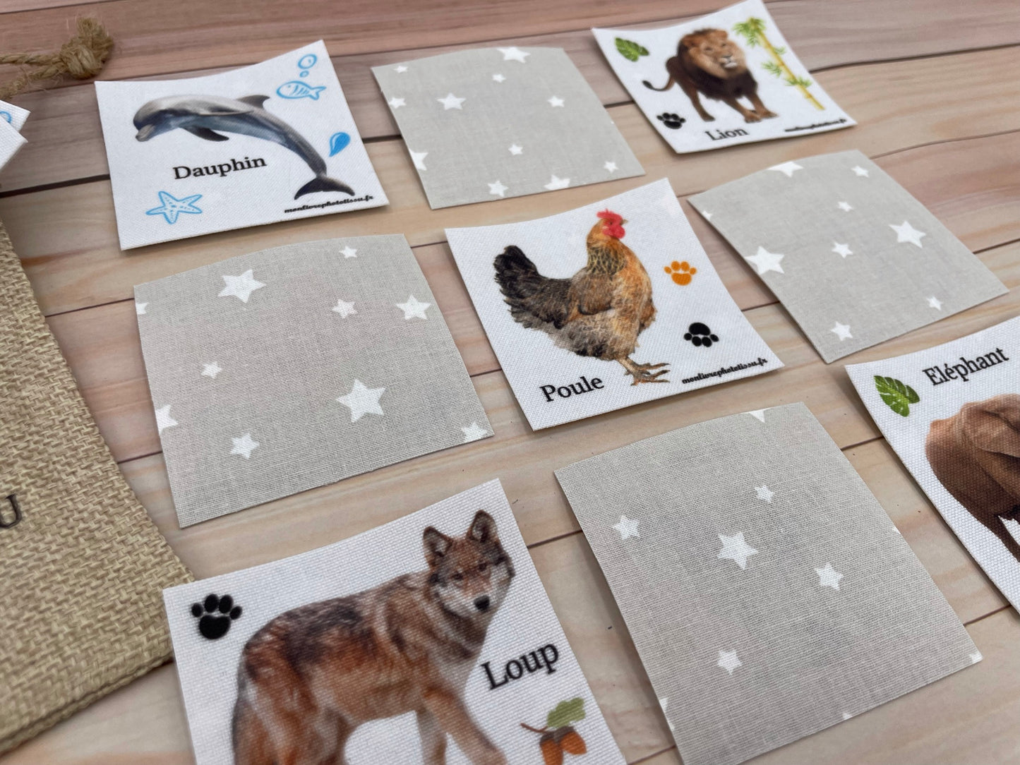 Jeu Memory Tissu éducatif Les Animaux 24 cartes 12 paires