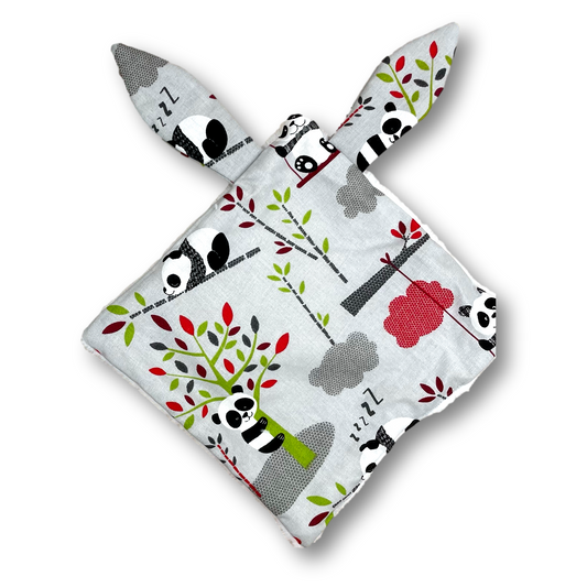Doudou Plat avec oreilles tissu Panda gris