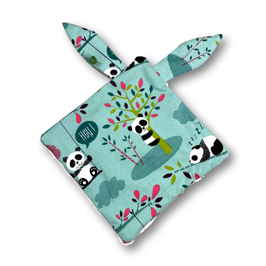 Doudou Plat avec oreilles tissu Panda menthe