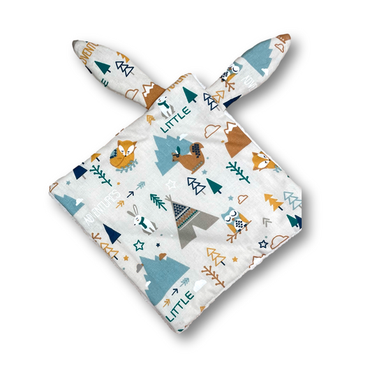 Doudou Plat avec oreilles tissu Renard aventures