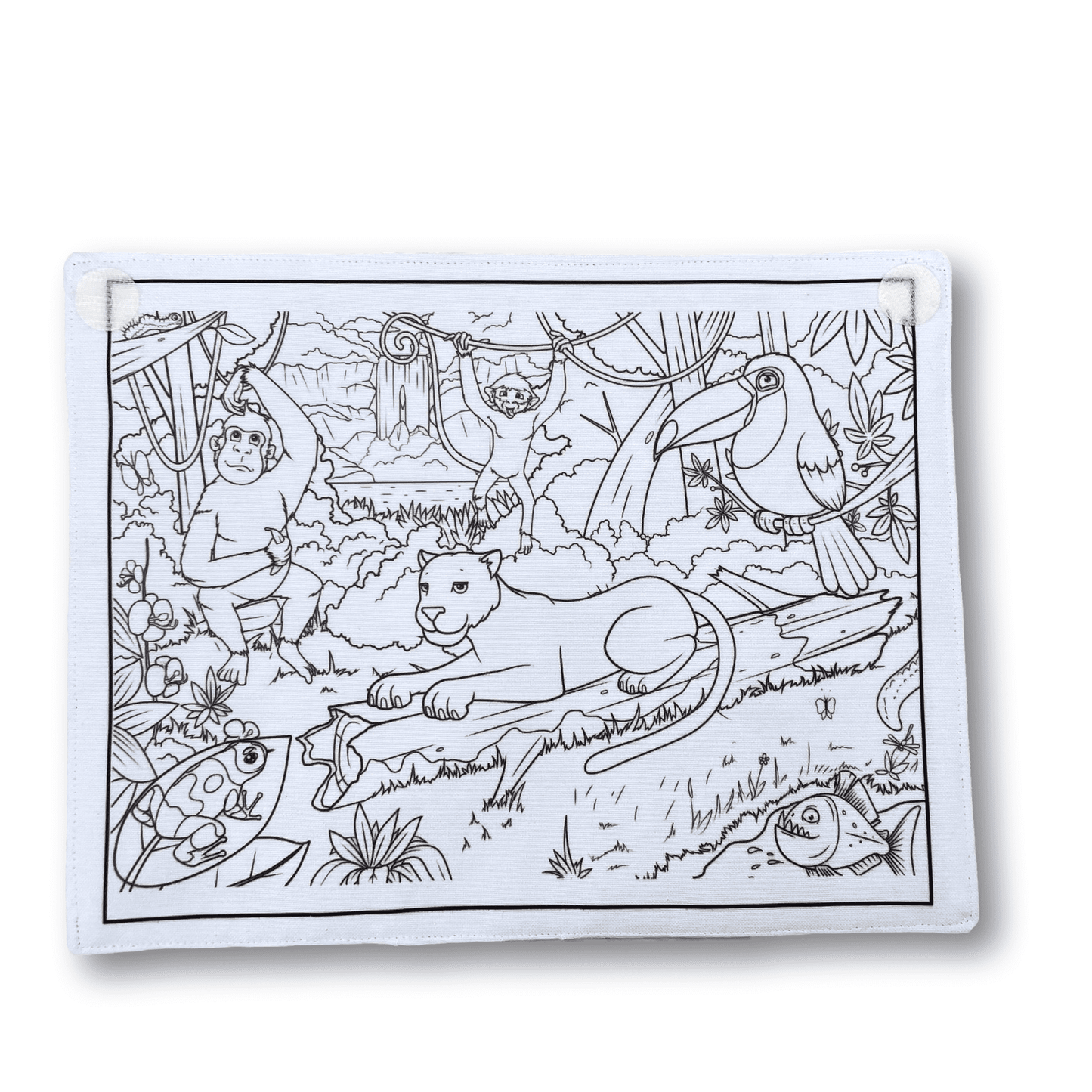 Coloriage recto-verso thème Animaux de la Jungle, 100% tissu lavable et réutilisable