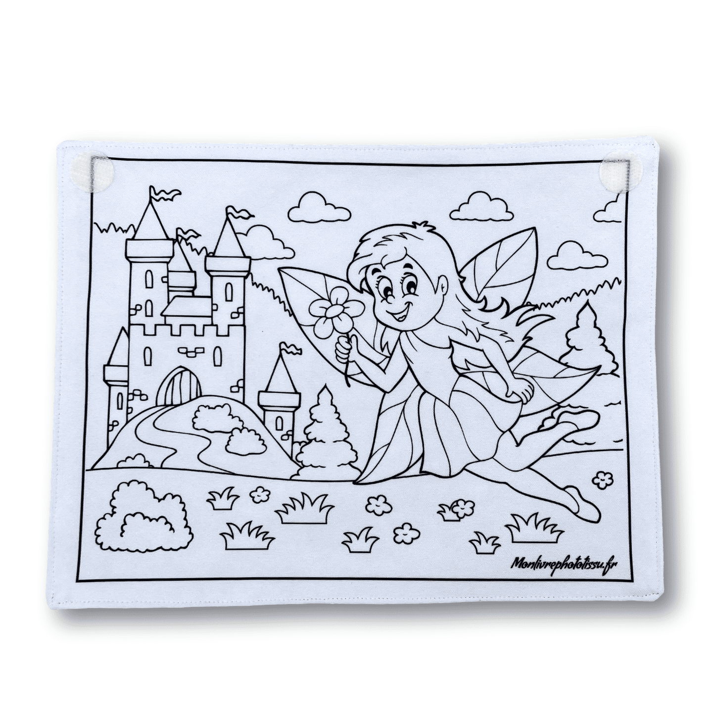 Coloriage recto-verso thème Féérique, princesse, licornes, 100% tissu lavable et réutilisable