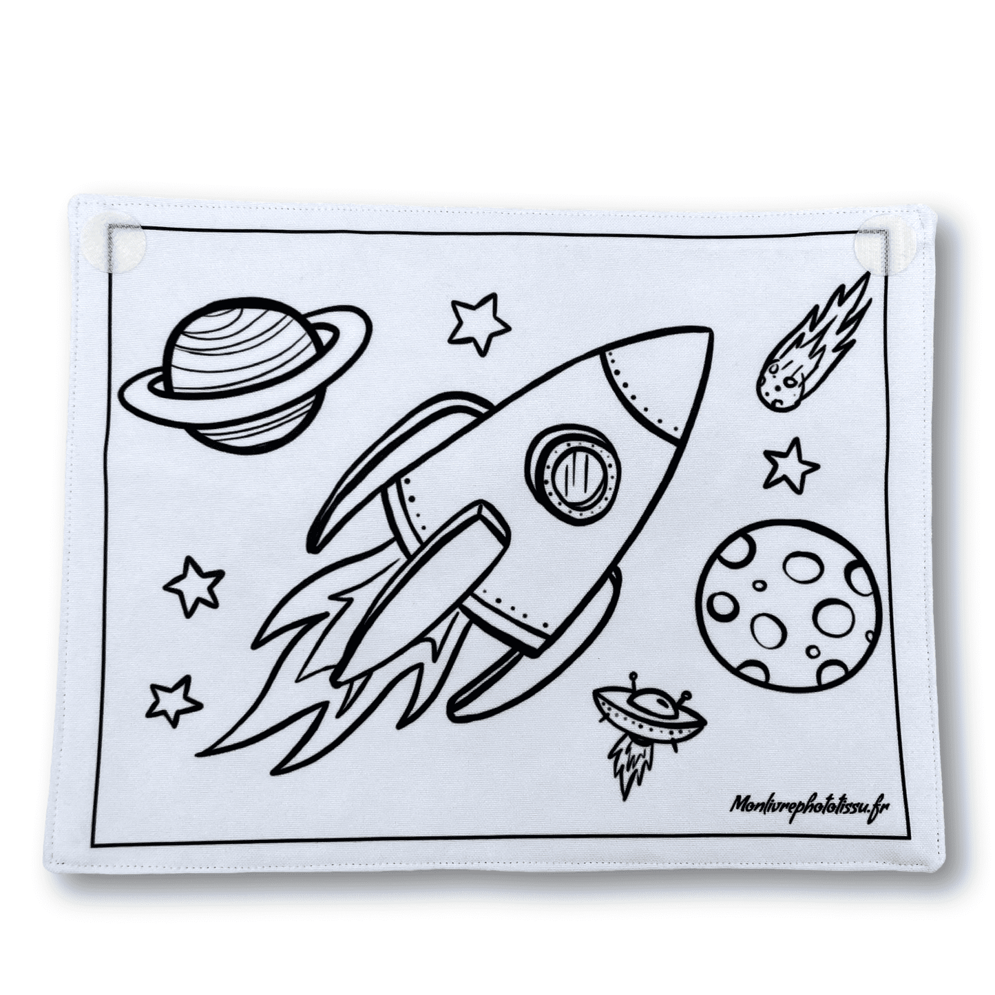 Coloriage recto-verso thème Avion et Fusée, 100% tissu lavable et réutilisable