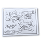 Coloriage recto-verso thème Avion et Fusée, 100% tissu lavable et réutilisable