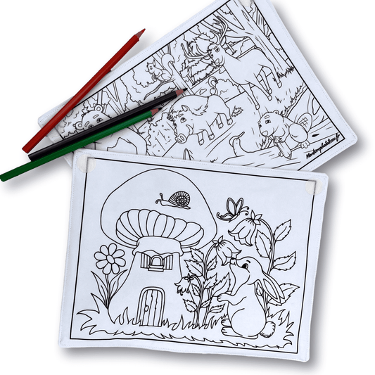 Coloriage recto-verso thème Animaux de la Forêt, 100% tissu lavable et réutilisable