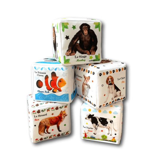 cube éveil bébé tissu animaux jungle foret ferme marins domestiques