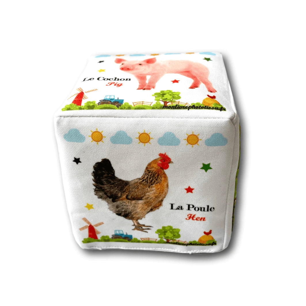 Lot 3 Cubes d'éveil éducatifs en tissu - Animaux jungle ferme domestiques