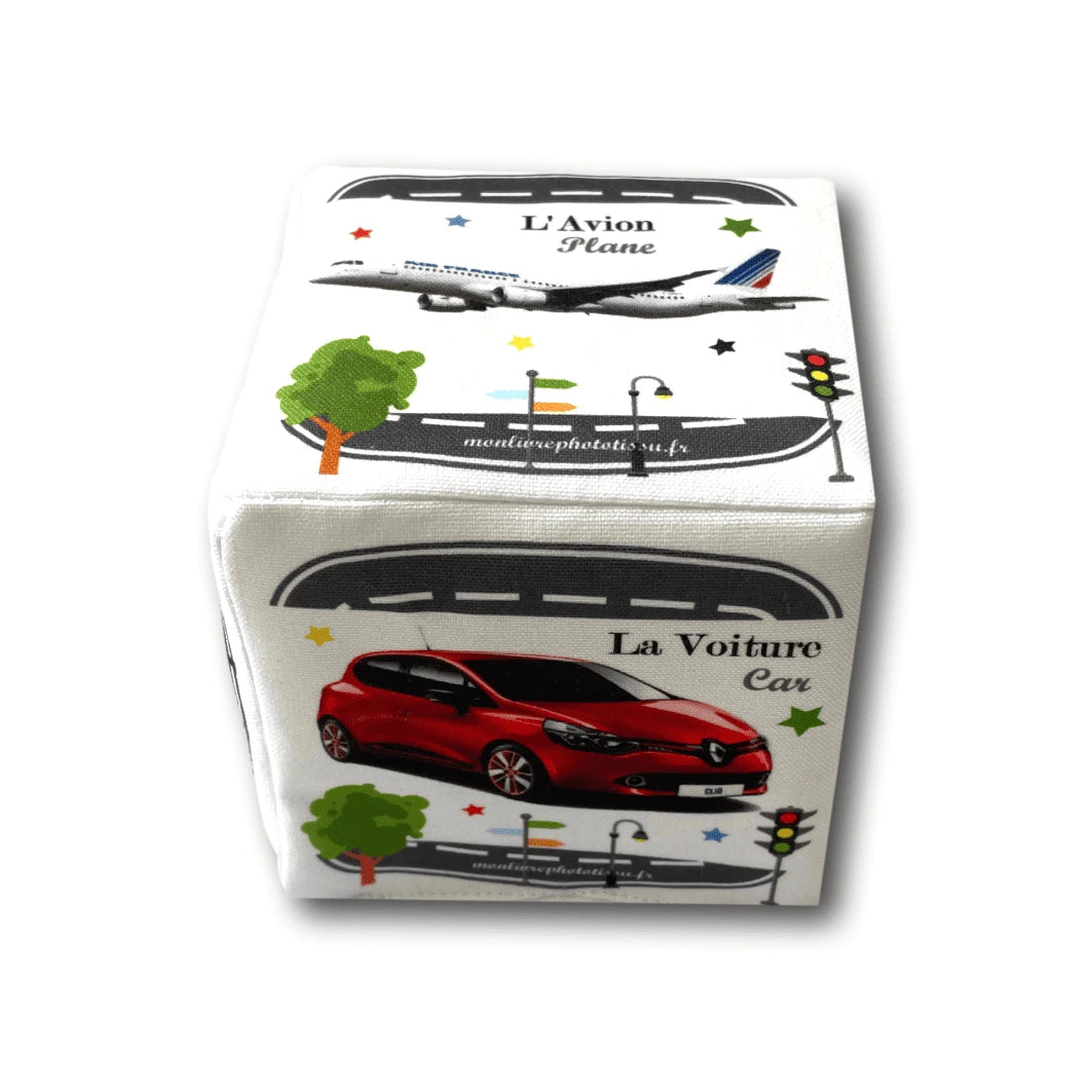 Lot 3 Cubes d'éveil éducatifs en tissu - Animaux foret, véhicules, fruits et légumes