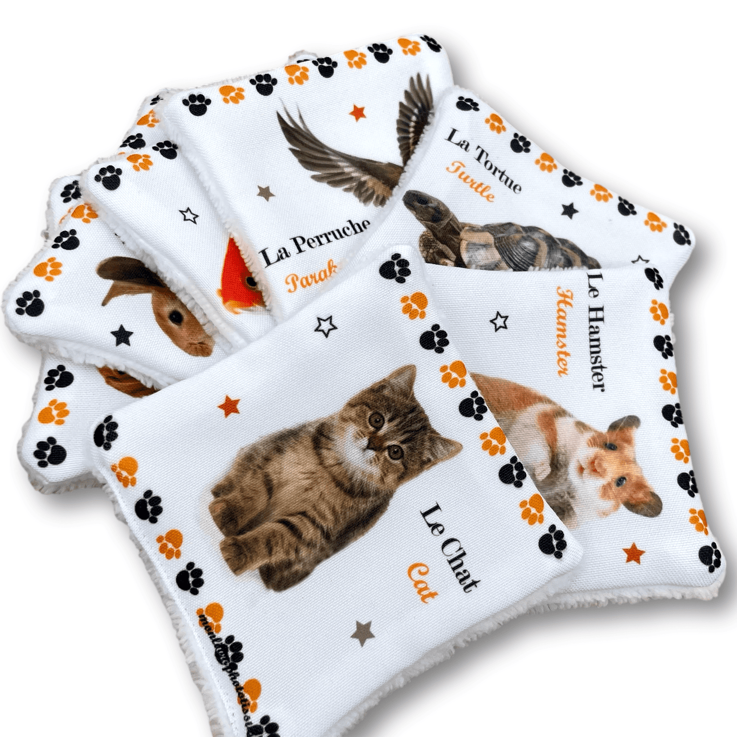 Semainier 7 Lingettes Lavables Ludo-éducatives Animaux Domestiques, soin et apprentissage bébé enfant