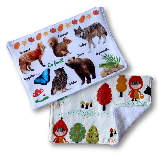 Lot de 2 Maxi Lingettes lavables ludo-éducatives Animaux de la Forêt
