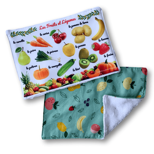 Lot de 2 Maxi Lingettes lavables ludo-éducatives Fruits et Légumes