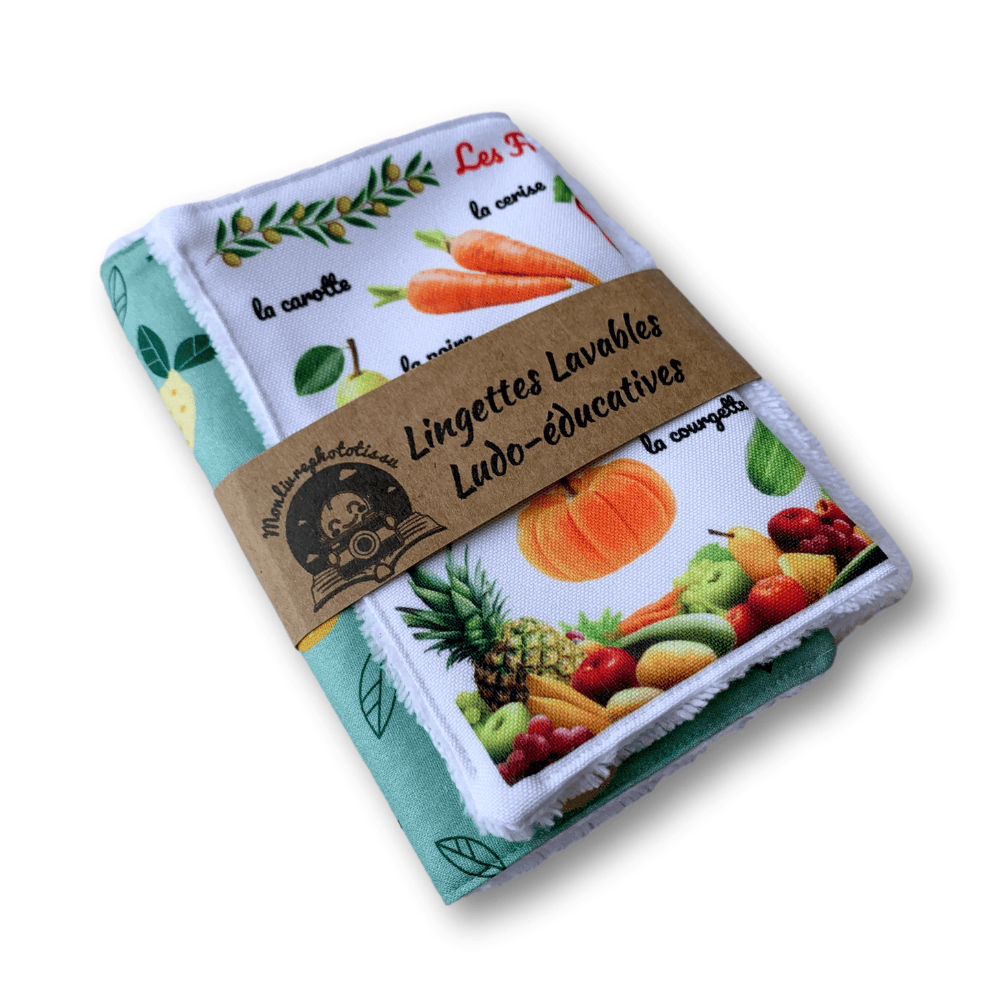 Lot de 2 Maxi Lingettes lavables ludo-éducatives Fruits et Légumes