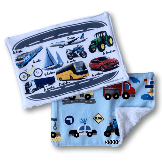 Lot de 2 Maxi Lingettes lavables ludo-éducatives Véhicules