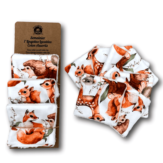7 Lingettes Lavables Forest en coton et éponge bambou oeko-tex, débarbouillettes bébé enfant