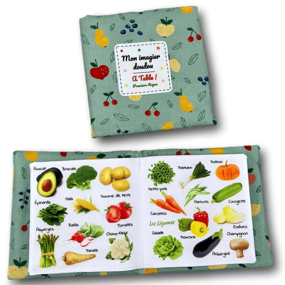 livre d'éveil bébé repas nourriture fruits légumes