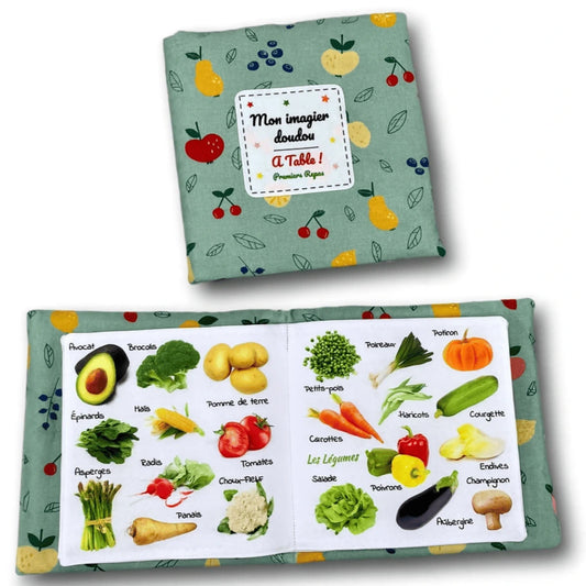 livre d'éveil bébé repas nourriture fruits légumes
