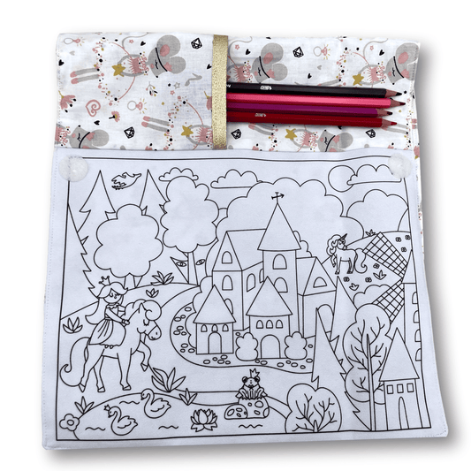 Pochette coloriage et dessin 2 en 1, 100% tissu, lavable et réutilisable thème Princesse