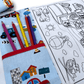 Pochette coloriage et dessin 2 en 1, 100% tissu, lavable et réutilisable thème Véhicules